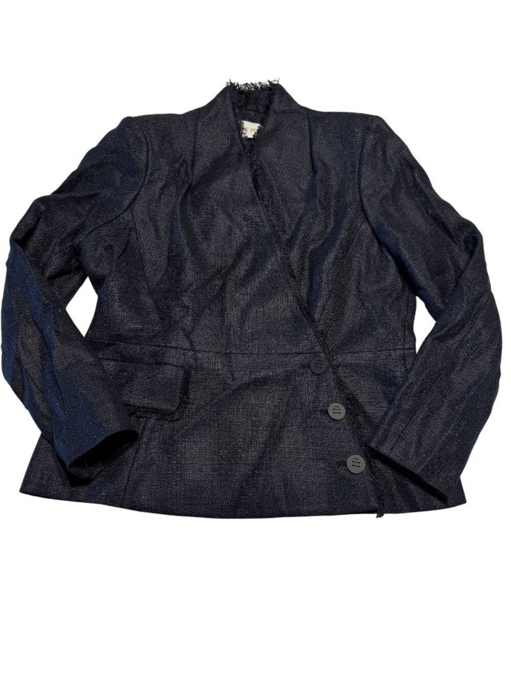 The Fold Black Linen Blend Long Sleeve Blazer Jacket Women's Size 12